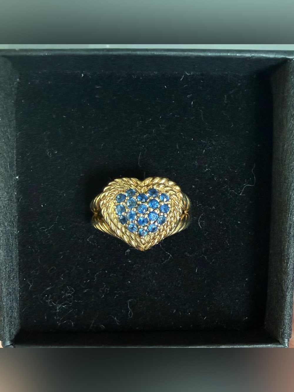 Judith Ripka Heart Blue Cubic Zirconia Gold Sterling Silver Ring Sz 6.75